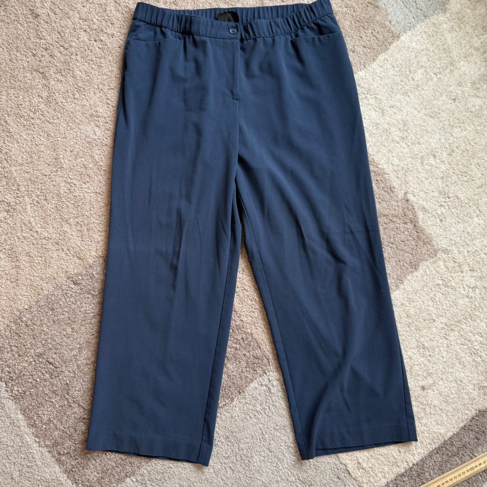 Maggie Barnes Womens 16WP Navy Blue Wide Leg Crop Pants Elastic Waist‎ Office
